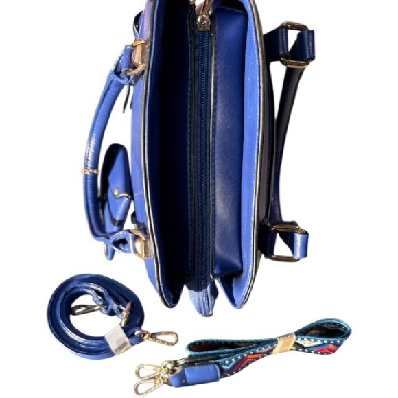 Habiba's Boutique Bag Attached Mini Bag & 2 Removable Straps Blue & Gold Accents - Picture 5 of 10